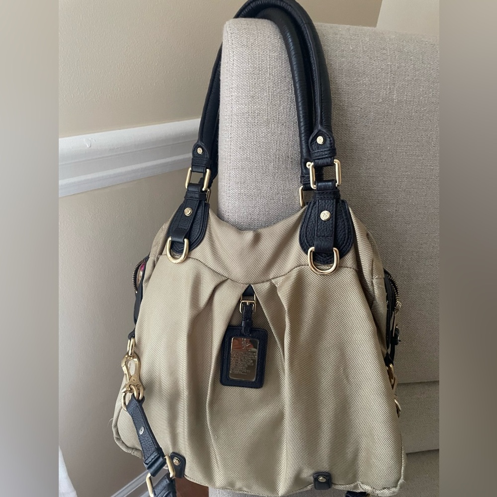 JPK Paris 75 Gold Metallic Nylon/Leather Large Tote Purse